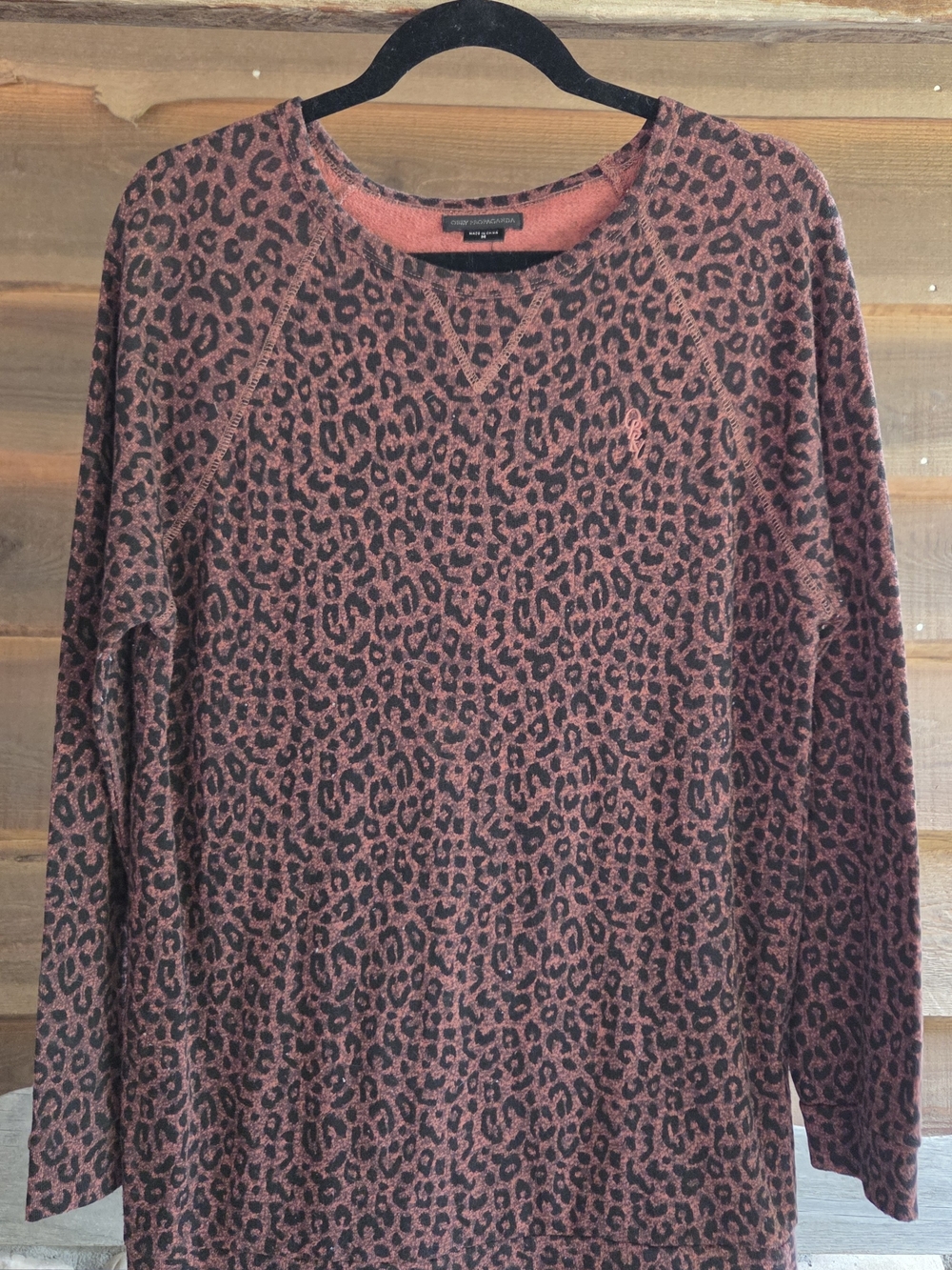 Obey Propaganda Rust and Black Leopard Print Pullover Top Sweater Animal Print